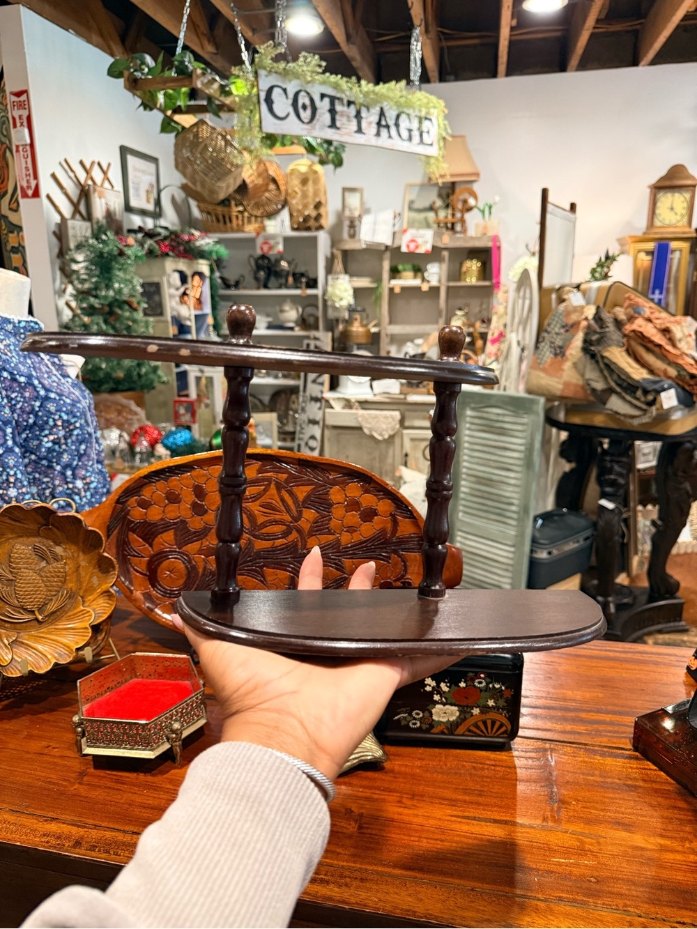 Dark Brown Wooden Wall Shelf - Cottage Style
